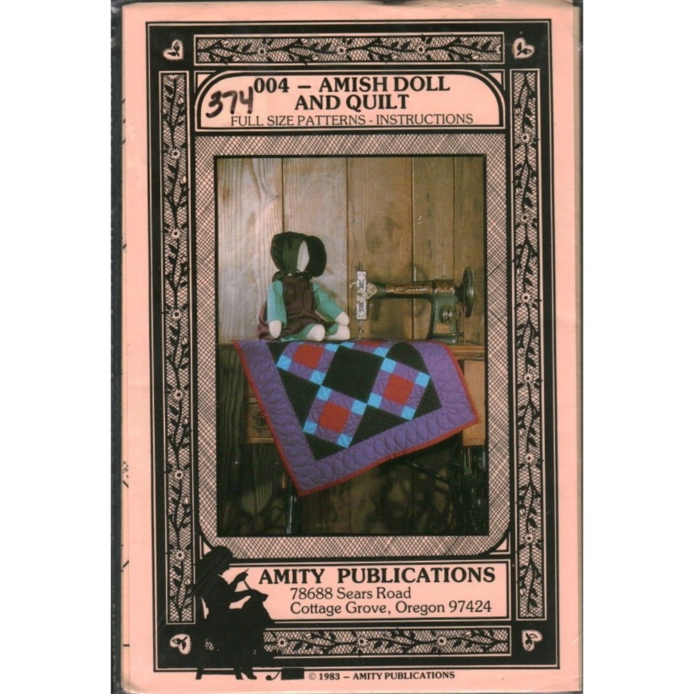 Vintage 1983 Amity Publications 004 Amish Doll and Quilt Sewing Pattern 21 Inch